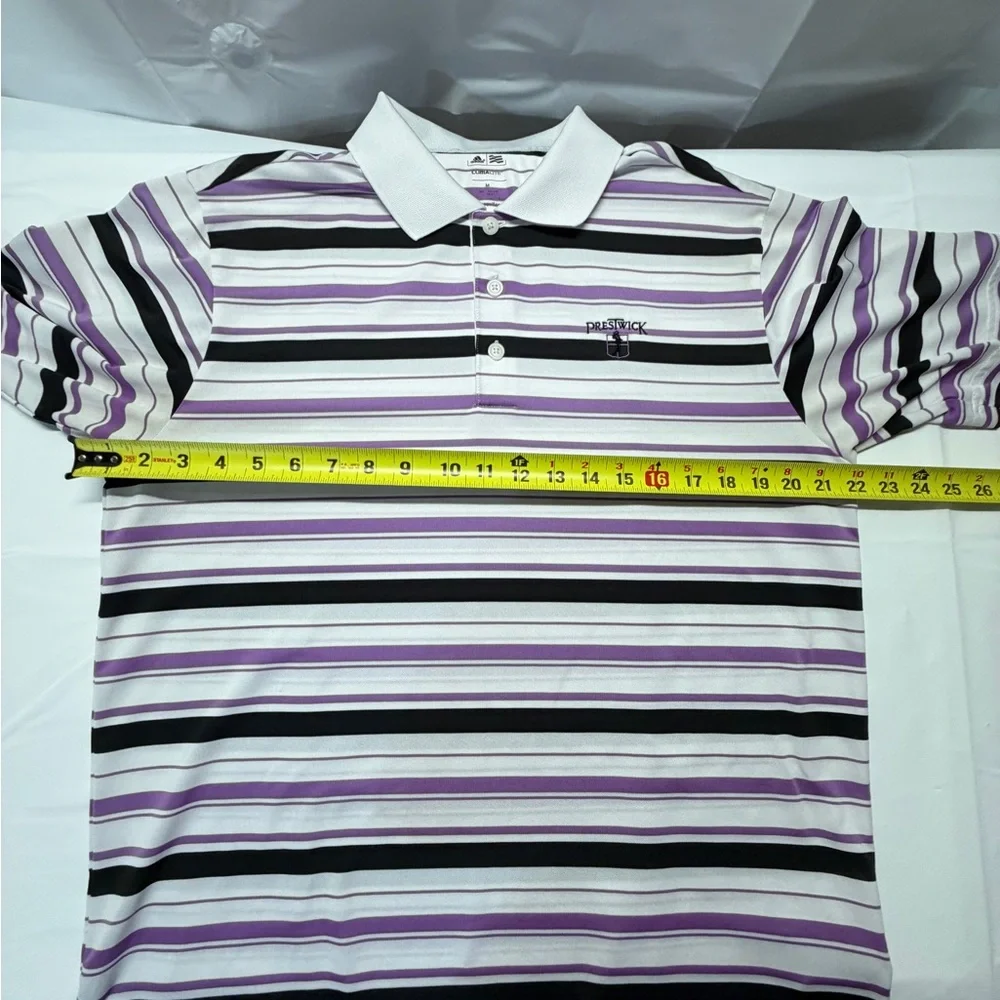 adidas Prestwick Striped Polo‎ — White, Purple & Black